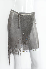 Vintage Anthony Ferrara Asymmetrical Pewter Ring Mesh Wrap Skirt on Mannequin angle at Recess LA