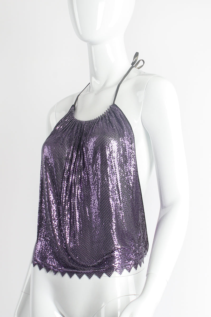 Vintage Anthony Ferrara Glossy Metal Mesh Halter Top on Mannequin Angle at Recess LA