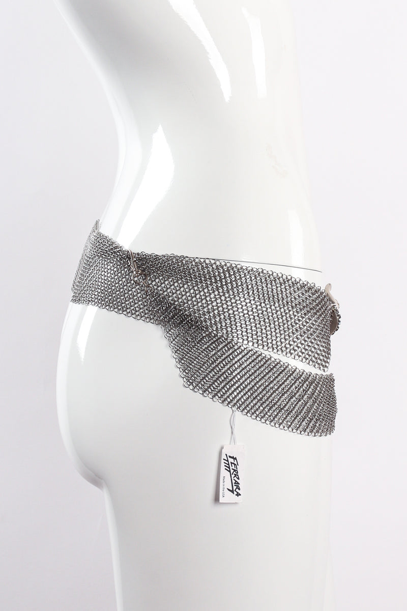 Vintage Anthony Ferrara Pewter Hand Buckle Mesh Wrap Belt on mannequin at Recess Los Angeles