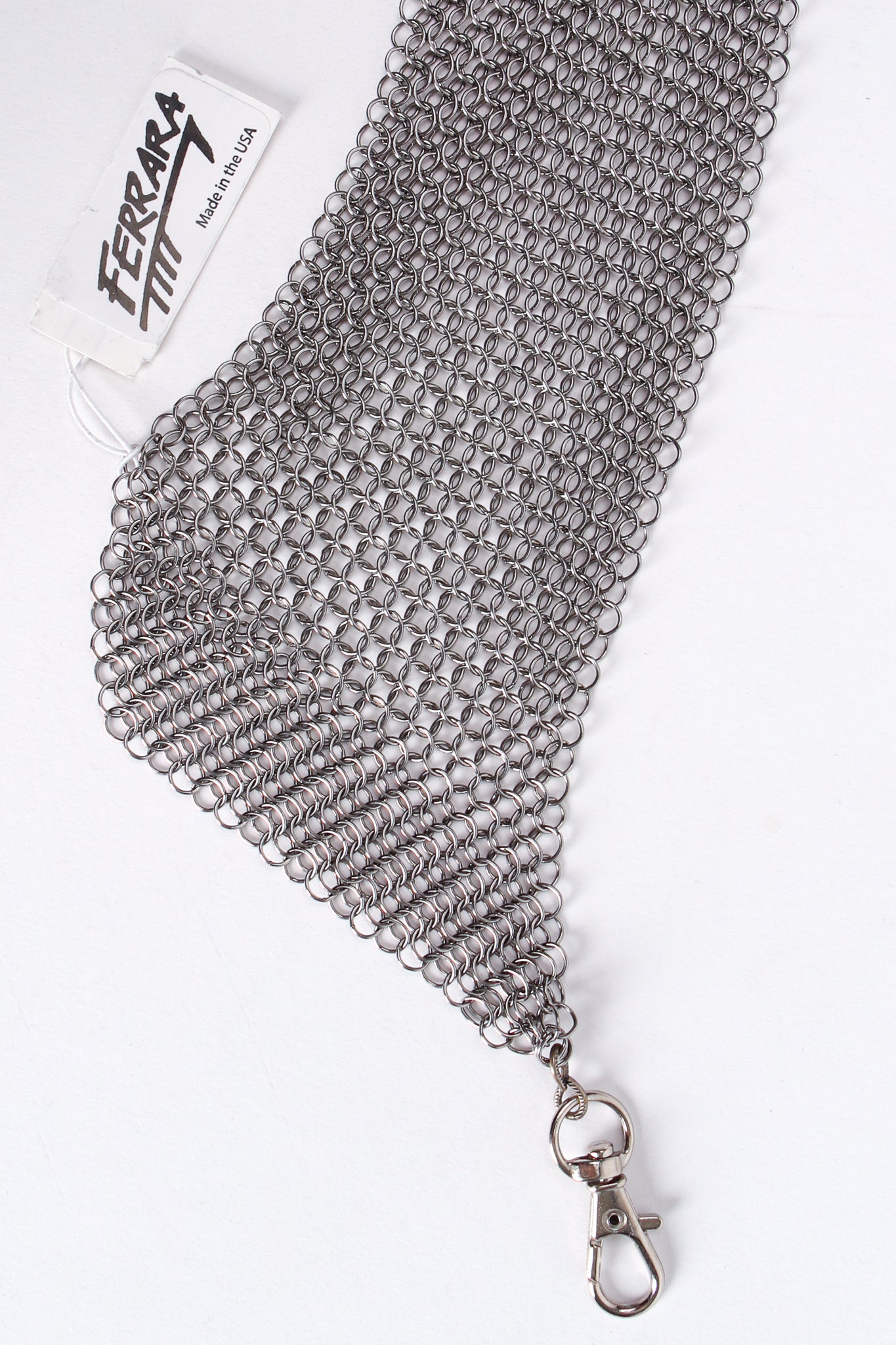 Vintage Anthony Ferrara Pewter Hand Buckle Mesh Wrap Belt hook hangtag at Recess Los Angeles