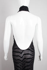 Fred Hayman Sheer Burnout Velvet Jersey Tiger Backless Halter Gown