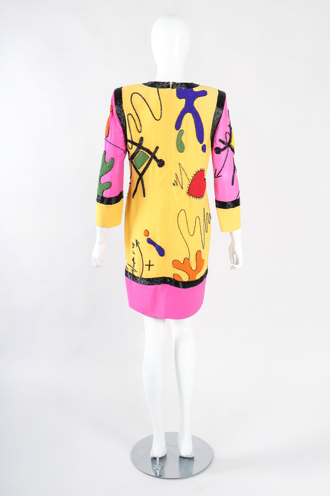Recess Los Angeles Designer Consignment Vintage Fabrice Silhouette Colorblock Beaded School Classroom Doodle Math Shift Dress