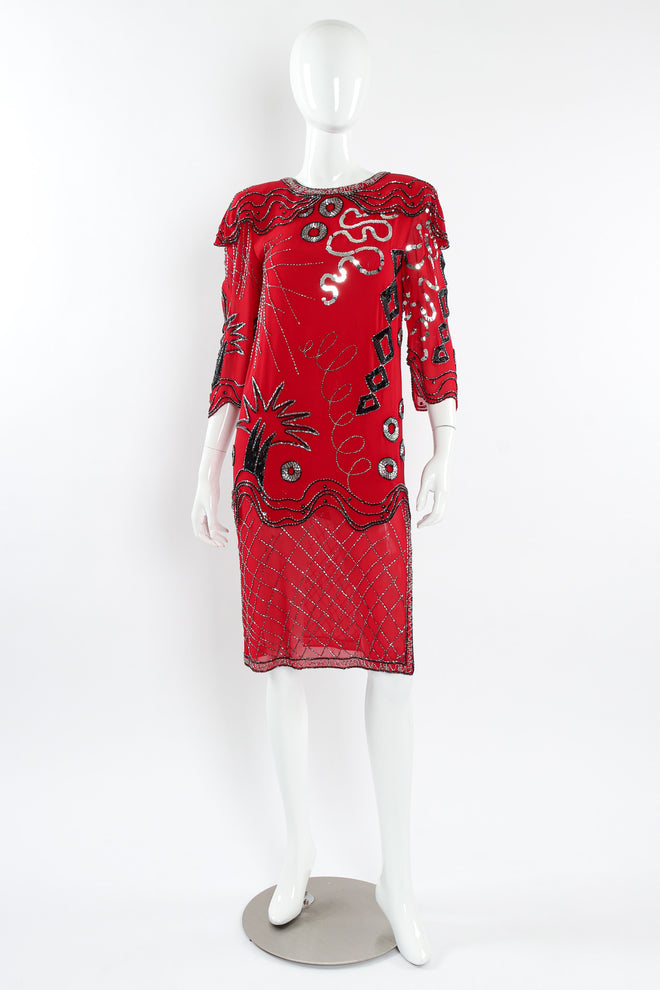 Vintage Fabrice Abstract Sequin Bead Shift Dress mannequin front @ Recess LA
