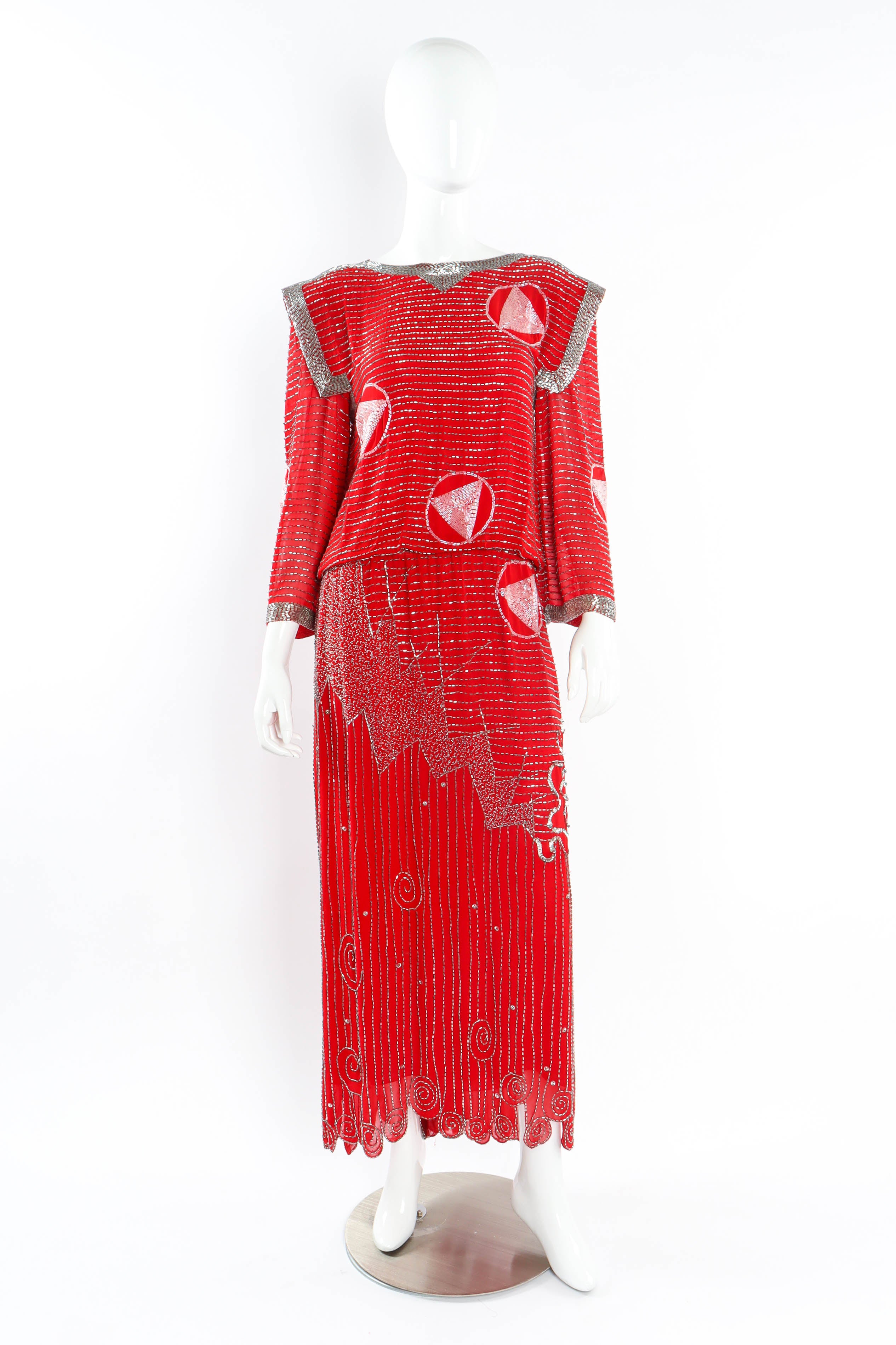 Vintage Fabrice Geometric Beaded Shift Dress mannequin front @ Recess LA