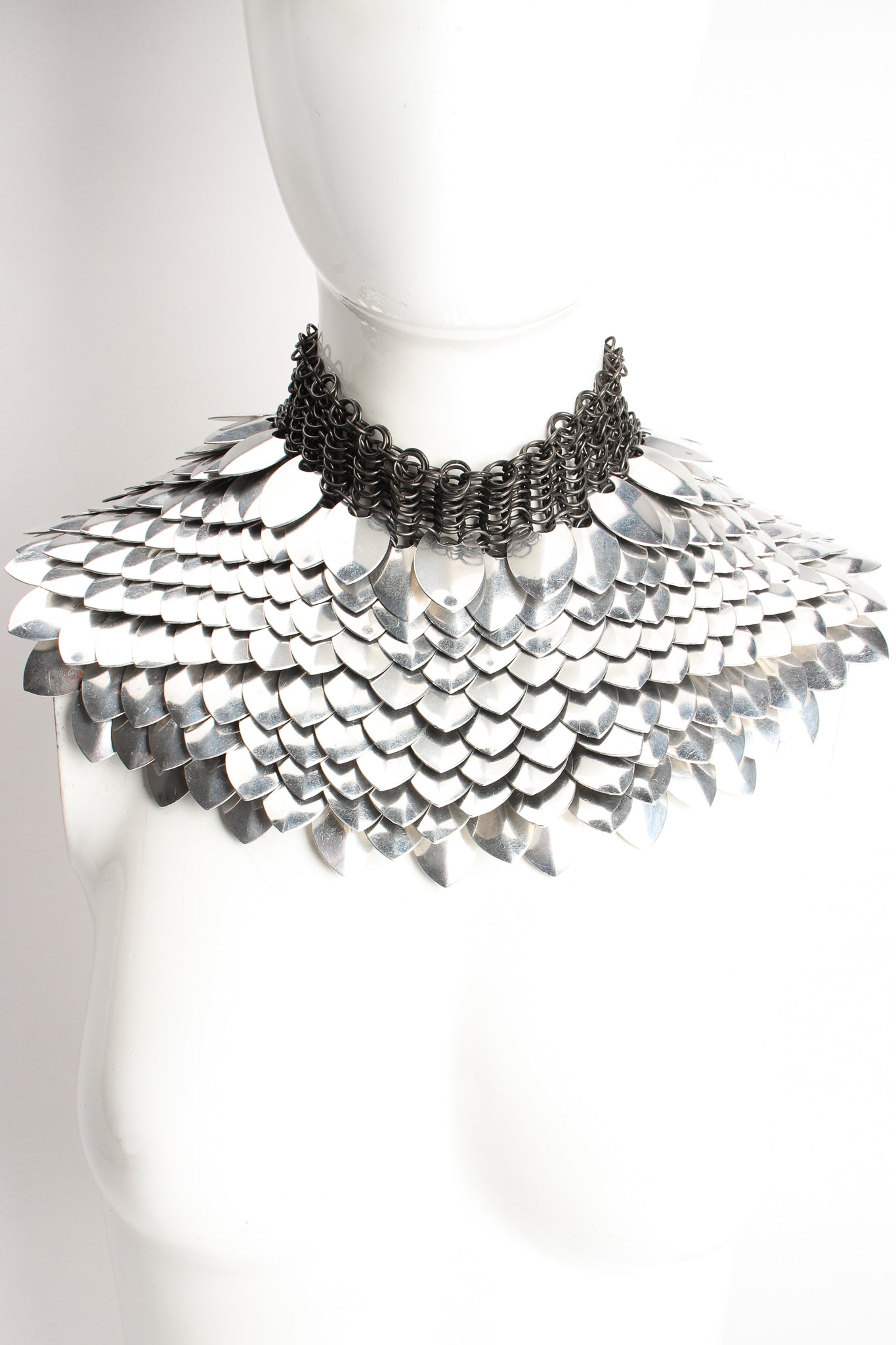 Vintage Chainmail Scale Yoke Collar Choker Necklace on Mannequin at Recess Los Angeles