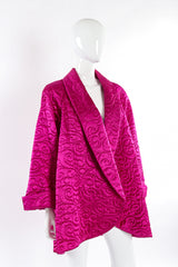 Plush oversized swirl quilted swing coat by Farinae Collection mannequin 3/4 view @recessla