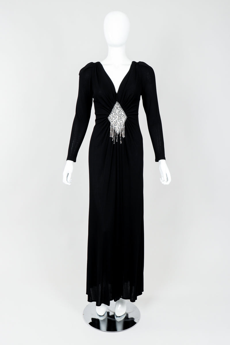 Vintage Felix Arbeo Draped Diamond Bead Waist Gown on Mannequin front at Recess Los Angeles 