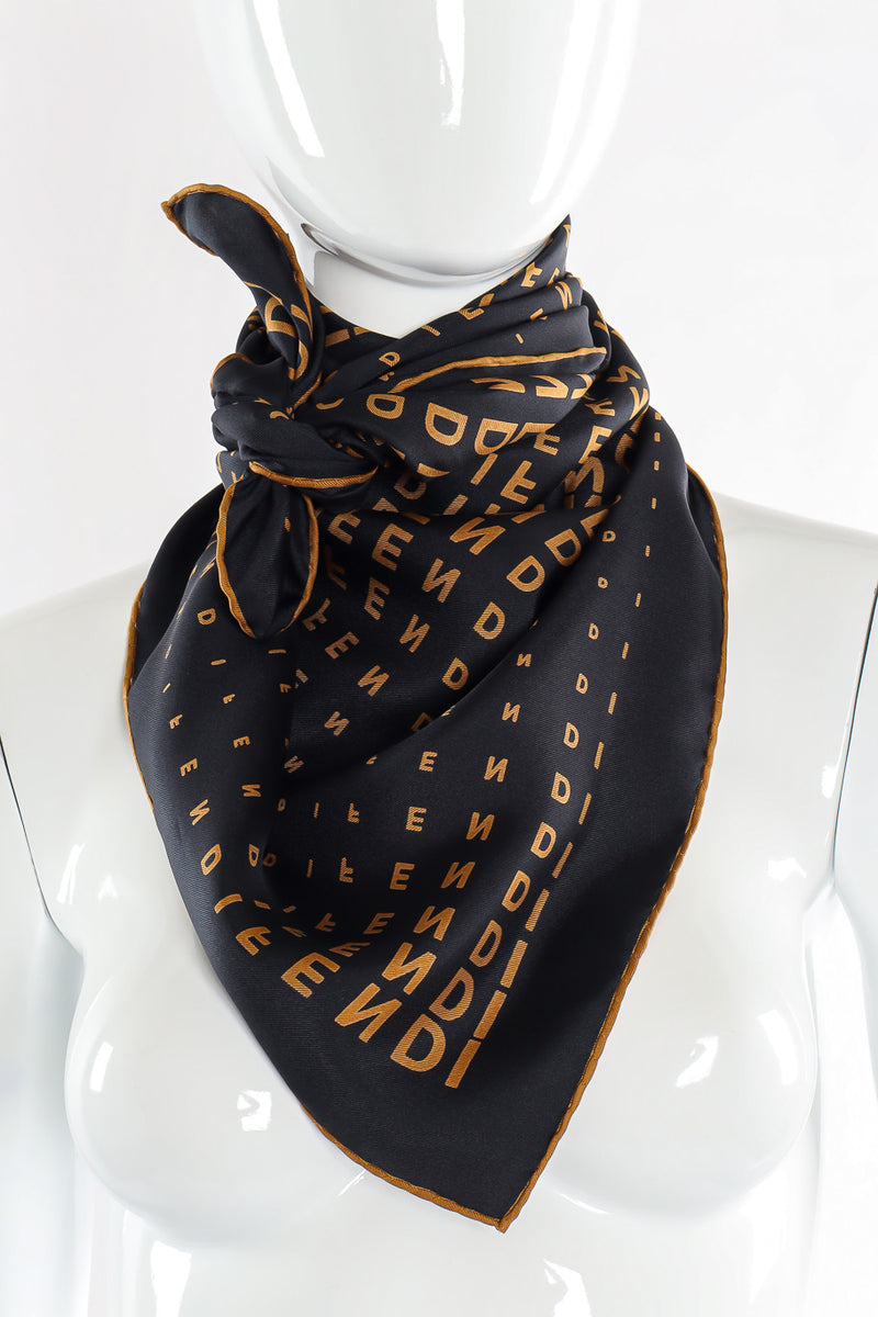 Logo diamond scarf by Fendi mannequin neck tie front close @recessla