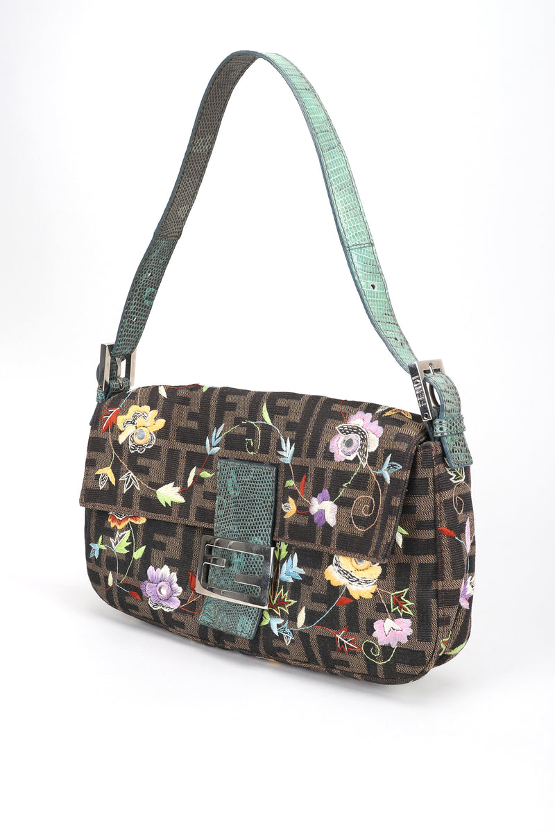 Vintage Fendi Zucca Zucchino Floral Embroidered Canvas Monogram Baguette  Shoulder Bag – Recess
