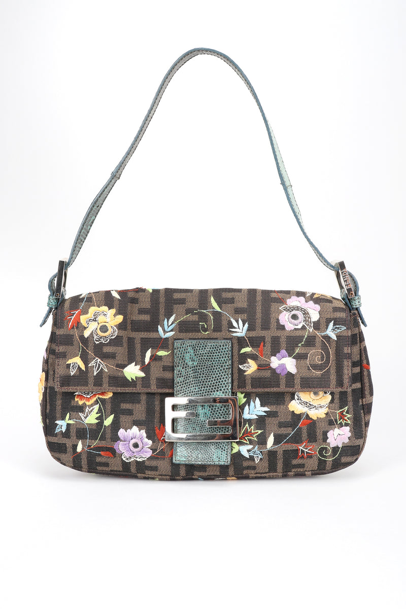 Vintage Fendi Zucchino Floral Embroidered Canvas Monogram Baguette Shoulder Bag – Recess