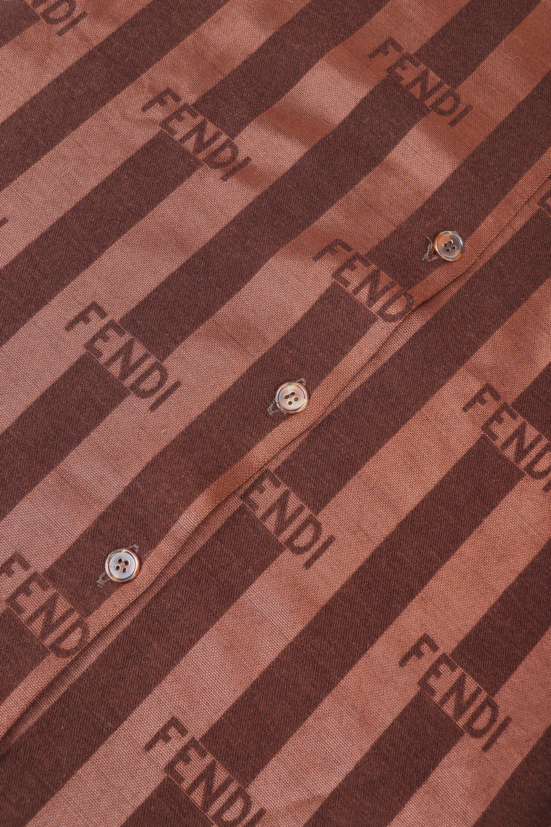 Recess Vintage Fendi Brown Striped Knit Collared Shirt, fabric close up