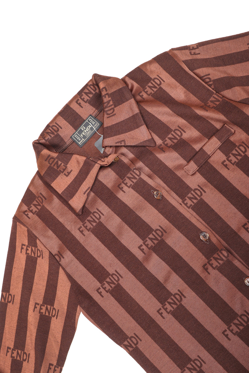 Recess Vintage Fendi Brown Striped Knit Collared Shirt on white background
