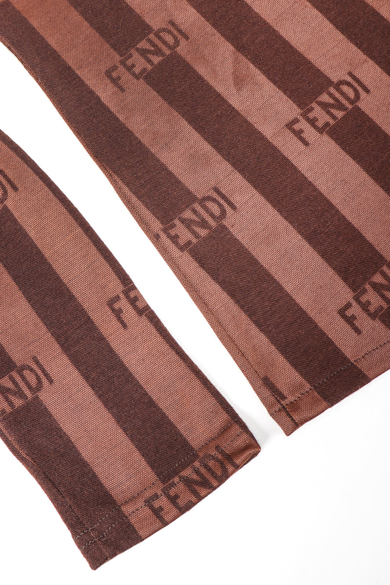 Recess Vintage Fendi Brown Striped Knit Collared Shirt, sleeve hem detail