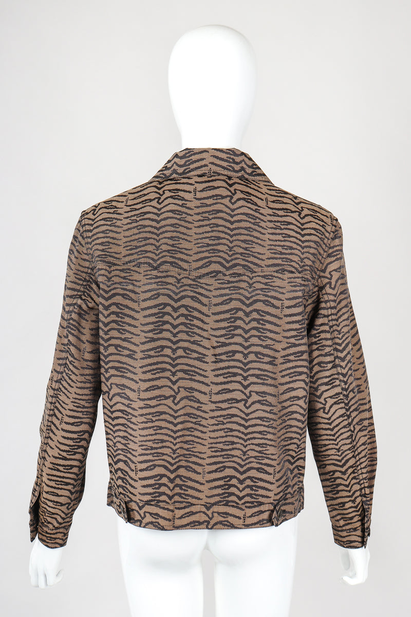 Recess Vintage Fendi Brown Tiger Twill Jean Jacket, back view on Mannequin