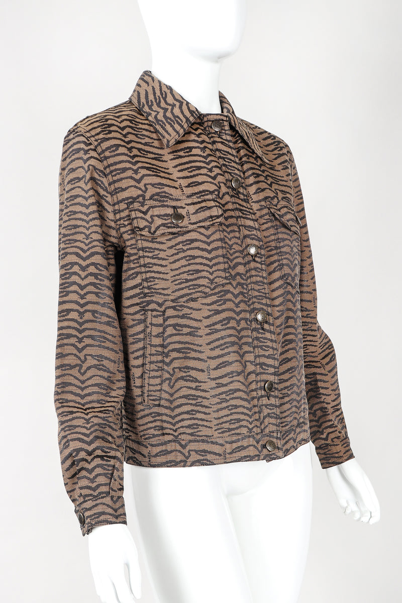 Recess Vintage Fendi Brown Tiger Twill Jean Jacket on Mannequin, Side Angle