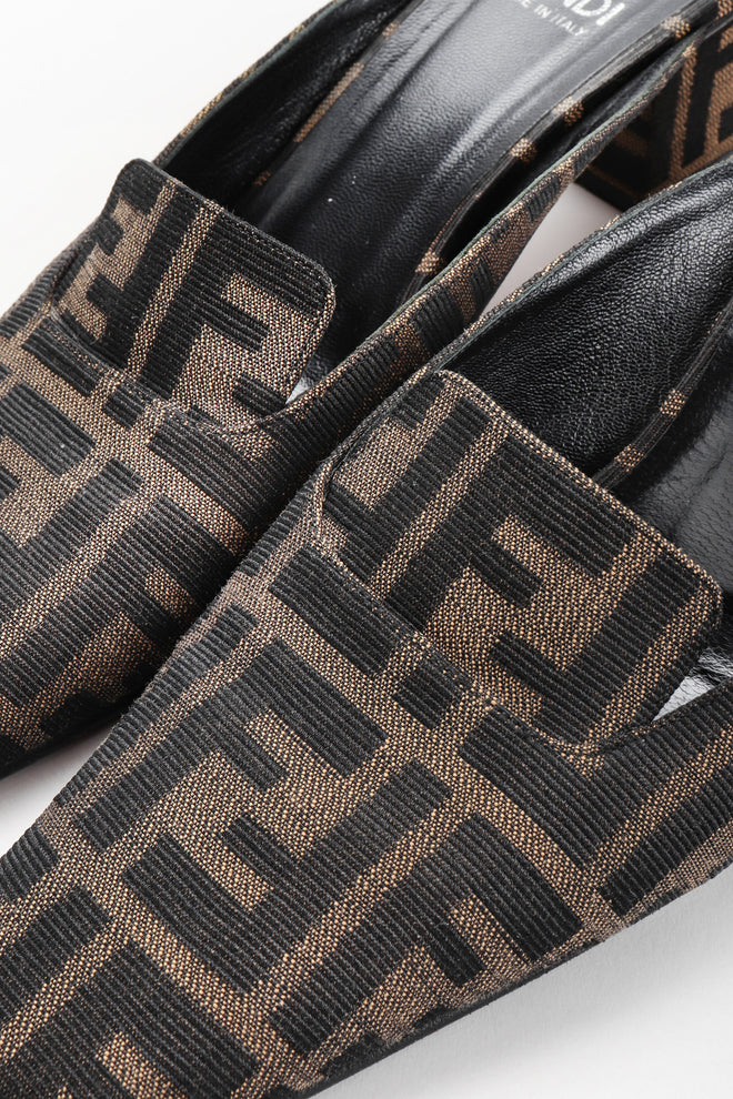 Recess Los Angeles Vintage Fendi Double F Karl Lagerfeld Zucca Monogram Block Heel Mules