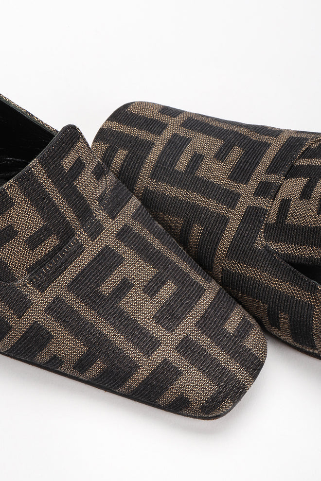 Recess Los Angeles Vintage Fendi Double F Karl Lagerfeld Zucca Monogram Block Heel Mules