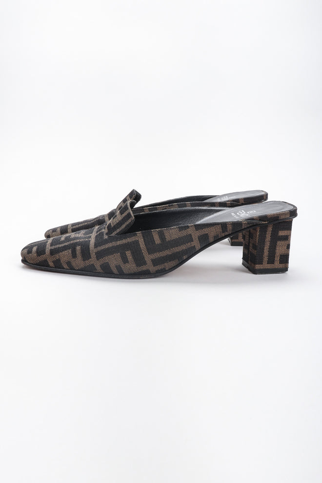 Recess Los Angeles Vintage Fendi Double F Karl Lagerfeld Zucca Monogram Block Heel Mules