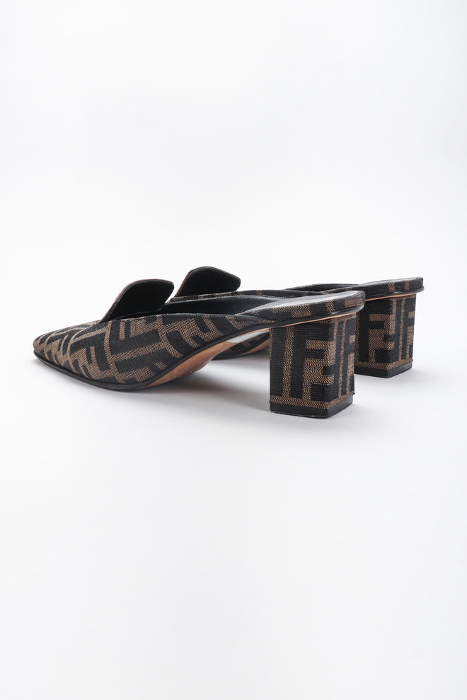 Recess Los Angeles Vintage Fendi Double F Karl Lagerfeld Zucca Monogram Block Heel Mules
