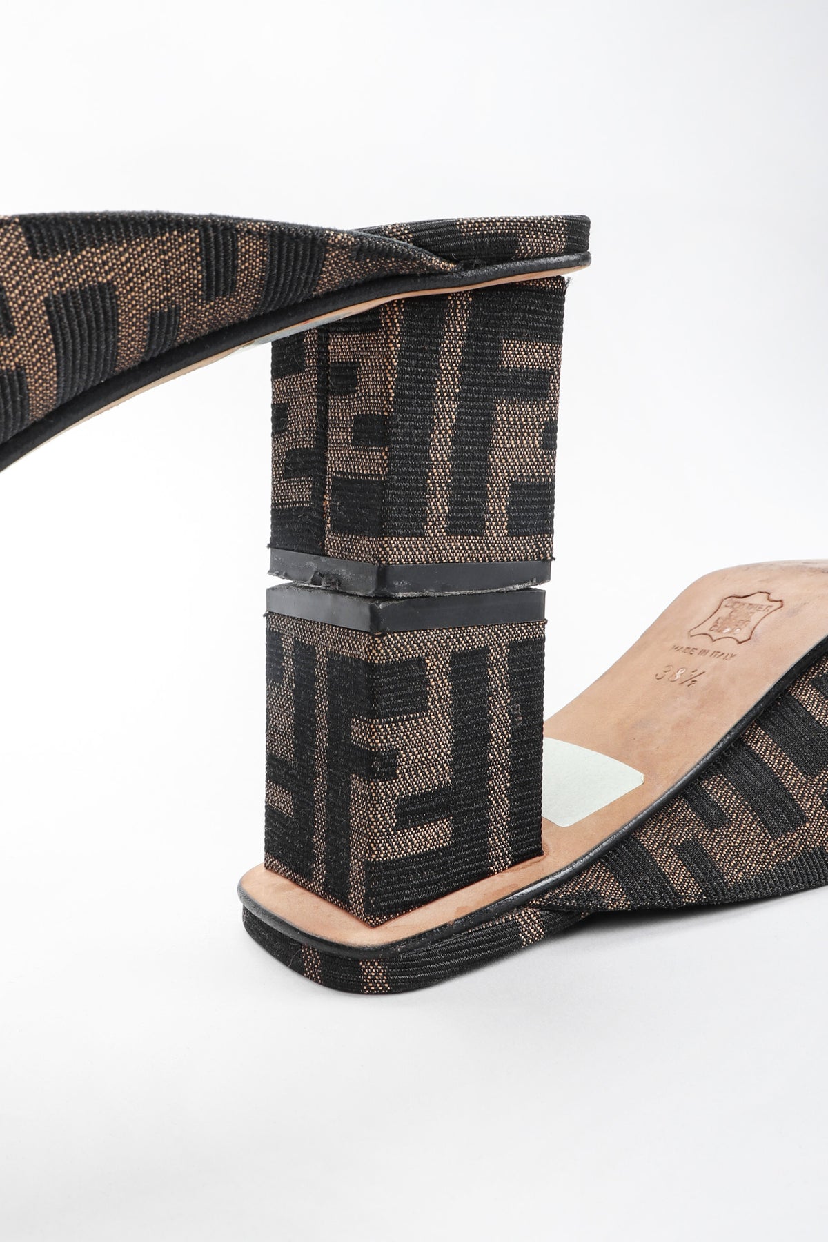 Vintage Fendi Double F Karl Lagerfeld Zucca Monogram Block Heel
