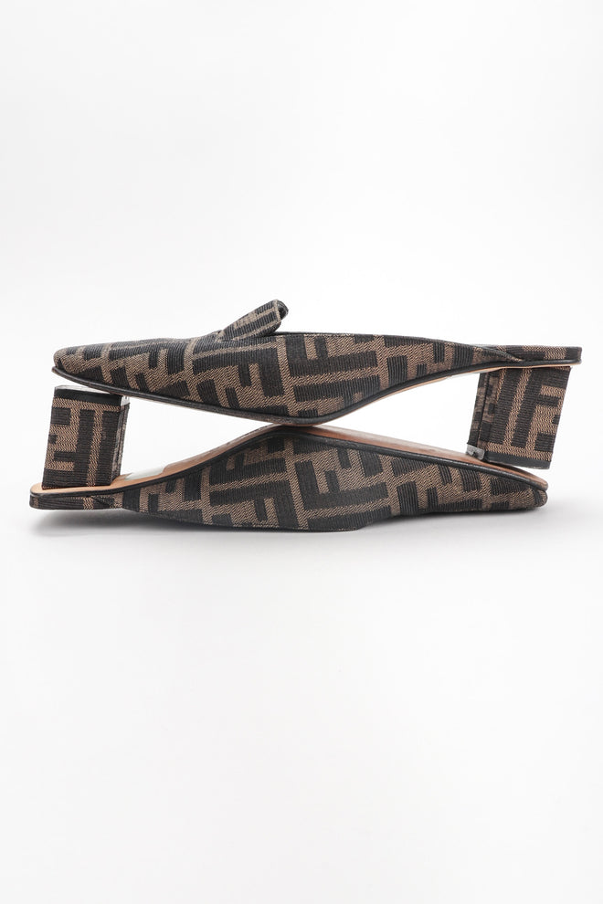 Recess Los Angeles Vintage Fendi Double F Karl Lagerfeld Zucca Monogram Block Heel Mules