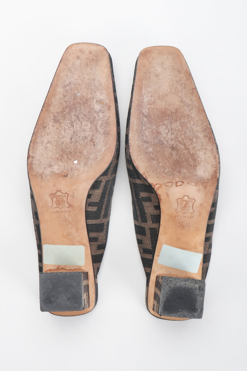 Recess Los Angeles Vintage Fendi Double F Karl Lagerfeld Zucca Monogram Block Heel Mules