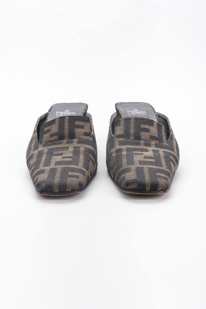 Recess Los Angeles Vintage Fendi Double F Karl Lagerfeld Zucca Monogram Block Heel Mules
