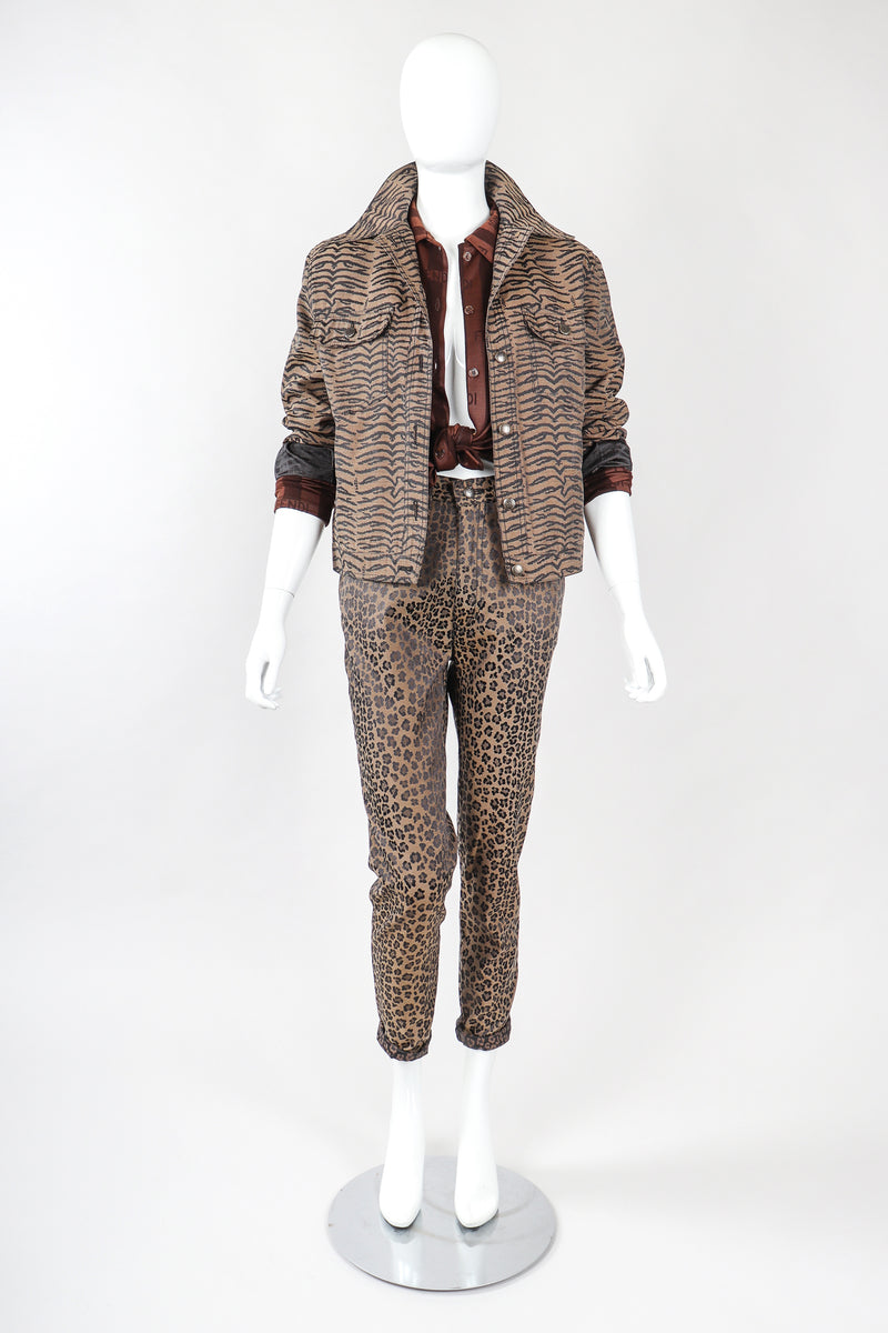 Recess Vintage Fendi Outfit with Tiger Jacket, Leopard Jean, & Stripe Blouse on mannequin