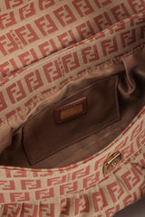 Recess Los Angeles Vintage Fendi Zucca Double F Monogram Magnetic Closure Tan Pink Leather Strap