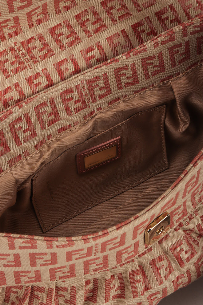 Recess Los Angeles Vintage Fendi Zucca Double F Monogram Magnetic Closure Tan Pink Leather Strap