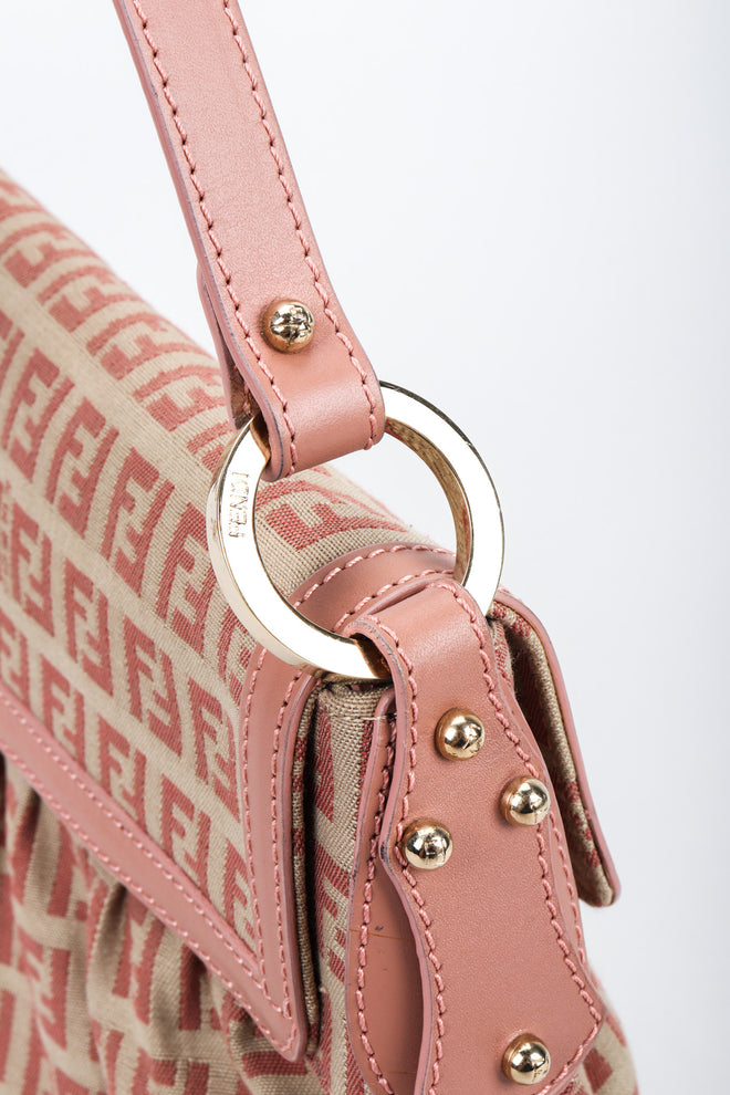 Recess Los Angeles Vintage Fendi Zucca Double F Monogram Magnetic Closure Tan Pink Leather Strap