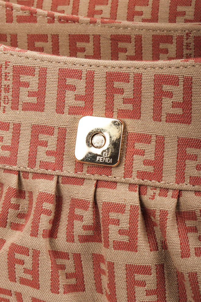 Recess Los Angeles Vintage Fendi Zucca Double F Monogram Magnetic Closure Tan Pink Leather Strap