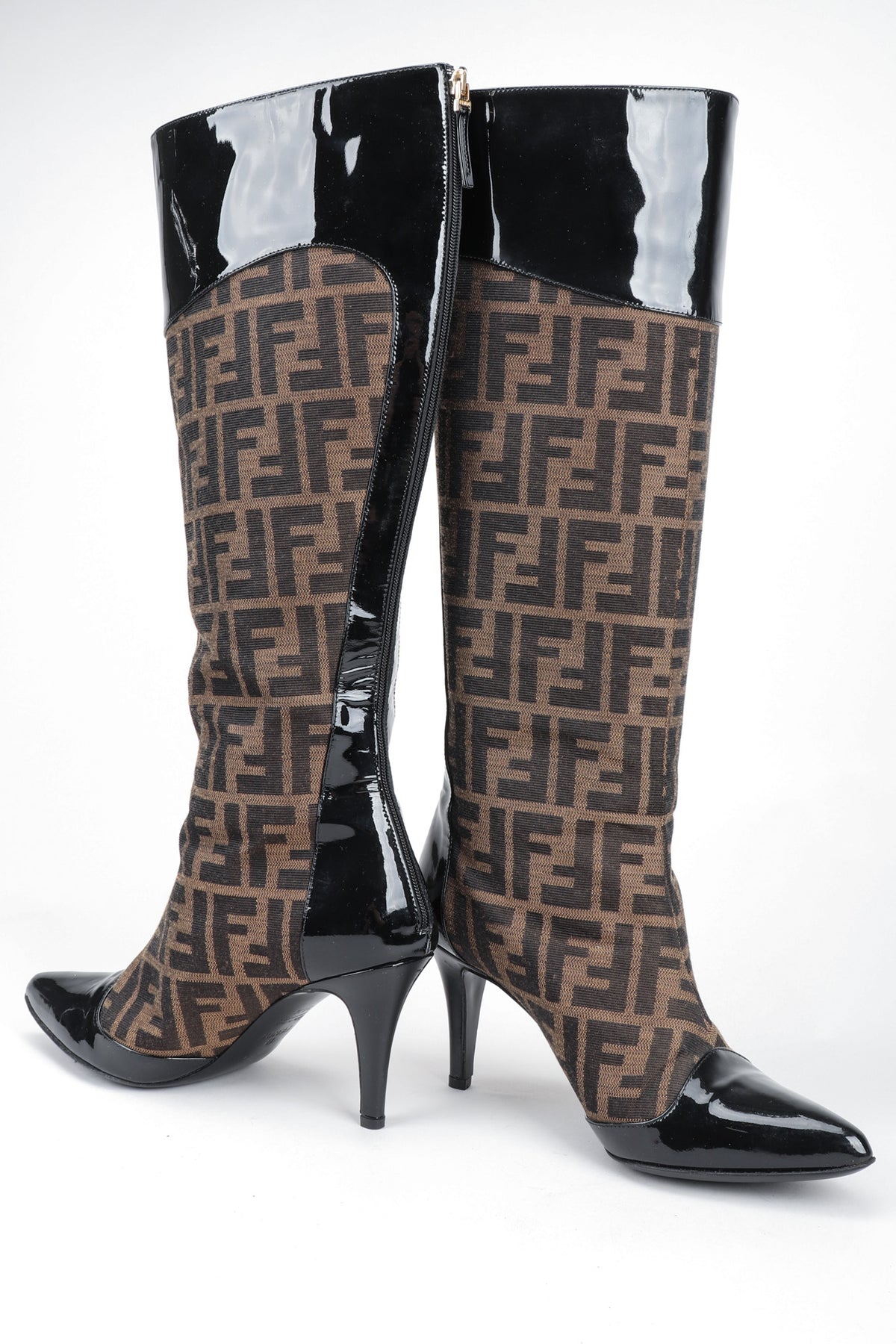 Vintage Fendi Zucca Double F Monogram Patent Leather Trim 