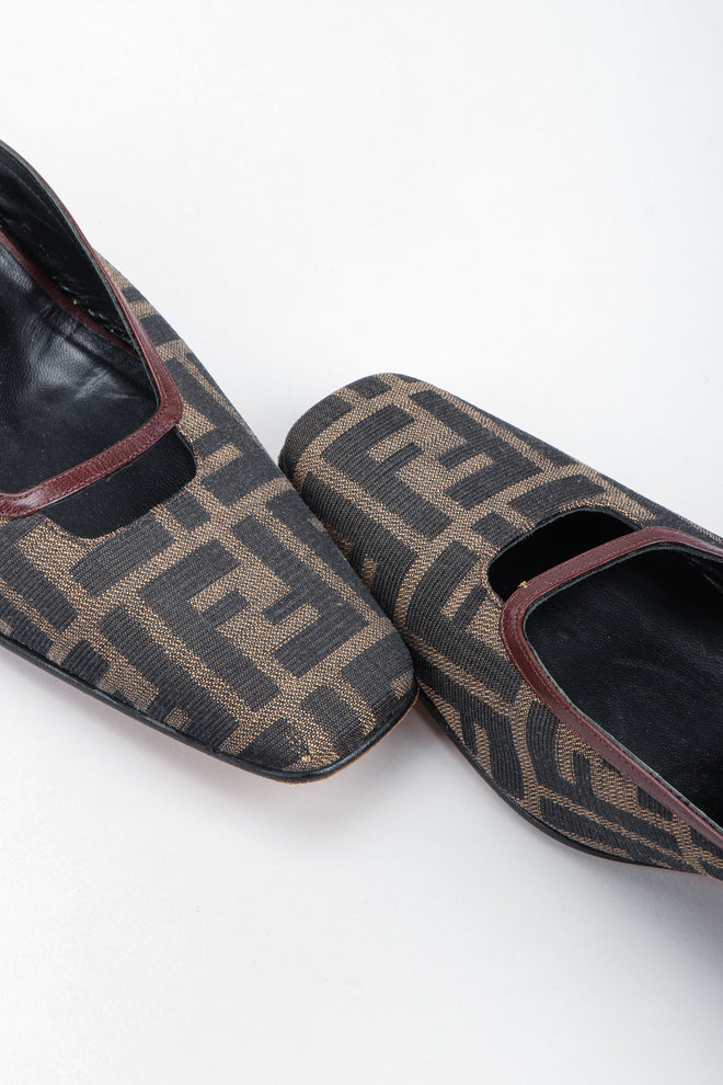 Recess Los Angeles Vintage Fendi Brown Zucca F Monogram Leather Sole Mules Square Toe