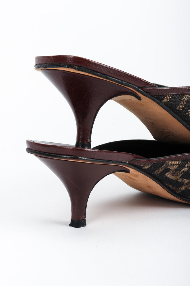 Recess Los Angeles Vintage Fendi Brown Zucca F Monogram Leather Sole Mules Square Toe
