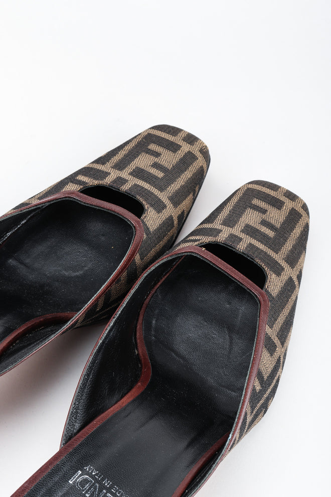 Recess Los Angeles Vintage Fendi Brown Zucca F Monogram Leather Sole Mules Square Toe