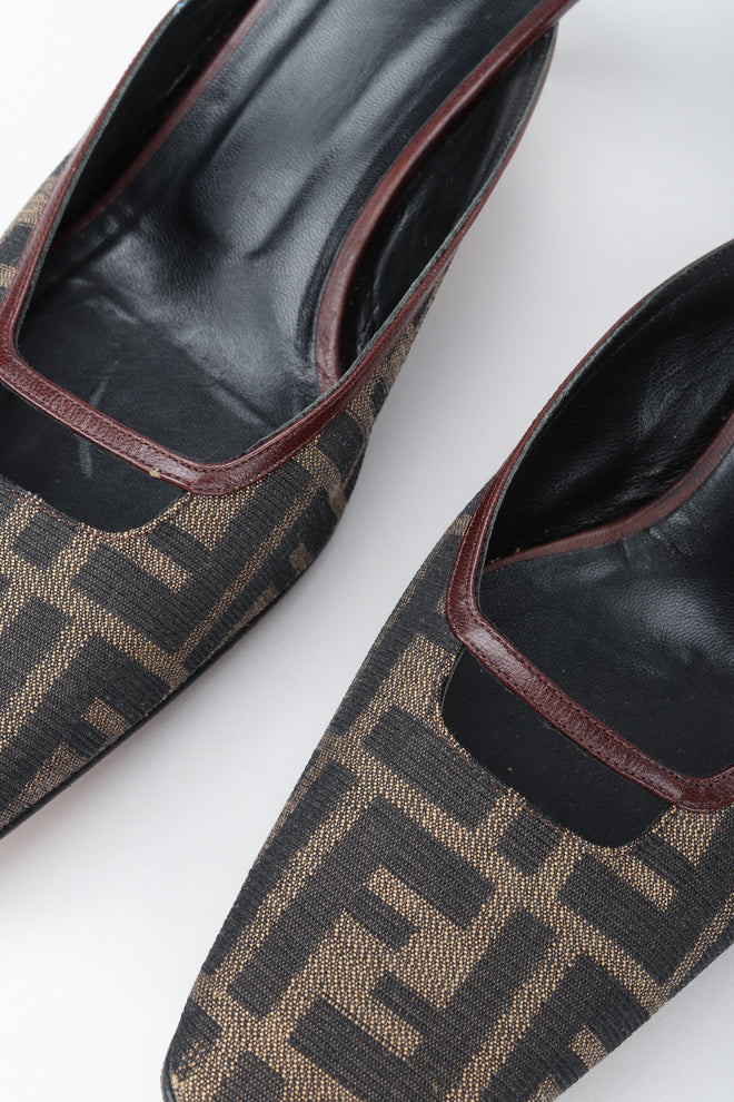 Recess Los Angeles Vintage Fendi Brown Zucca F Monogram Leather Sole Mules Square Toe