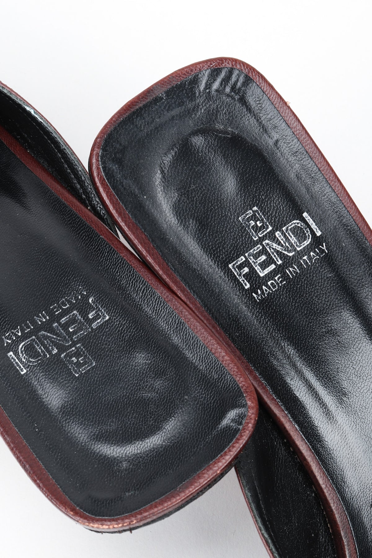 Vintage Fendi Brown Zucca F Monogram Leather Sole Mules Square Toe