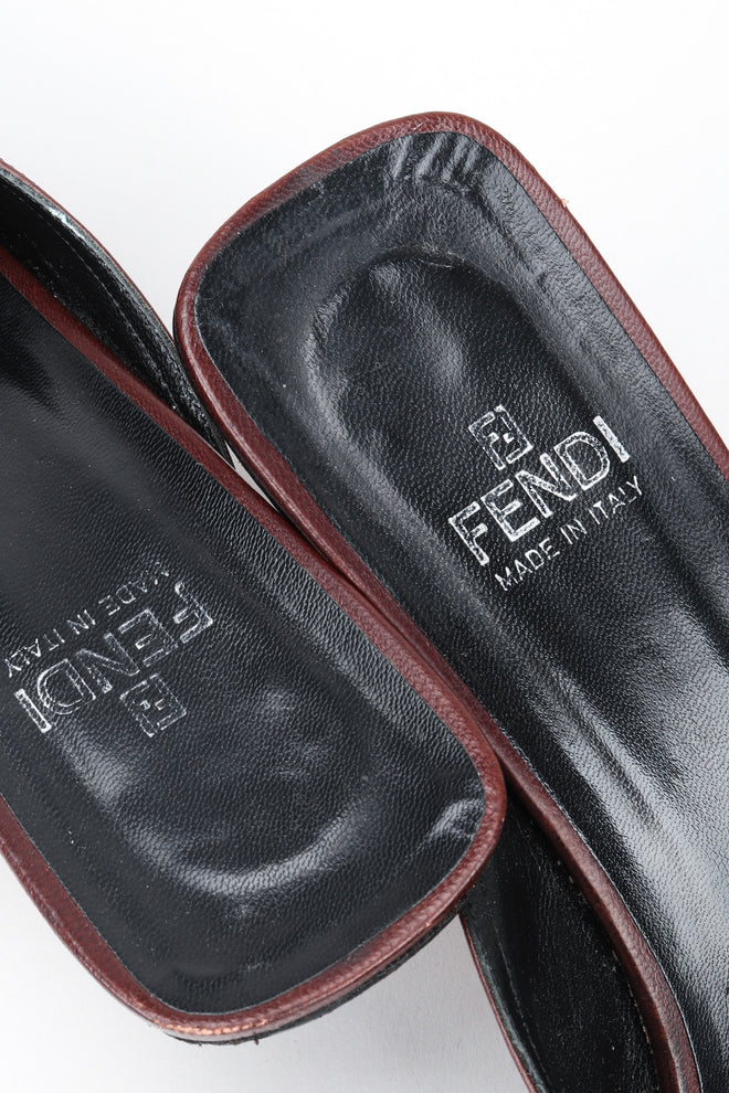 Recess Los Angeles Vintage Fendi Brown Zucca F Monogram Leather Sole Mules Square Toe