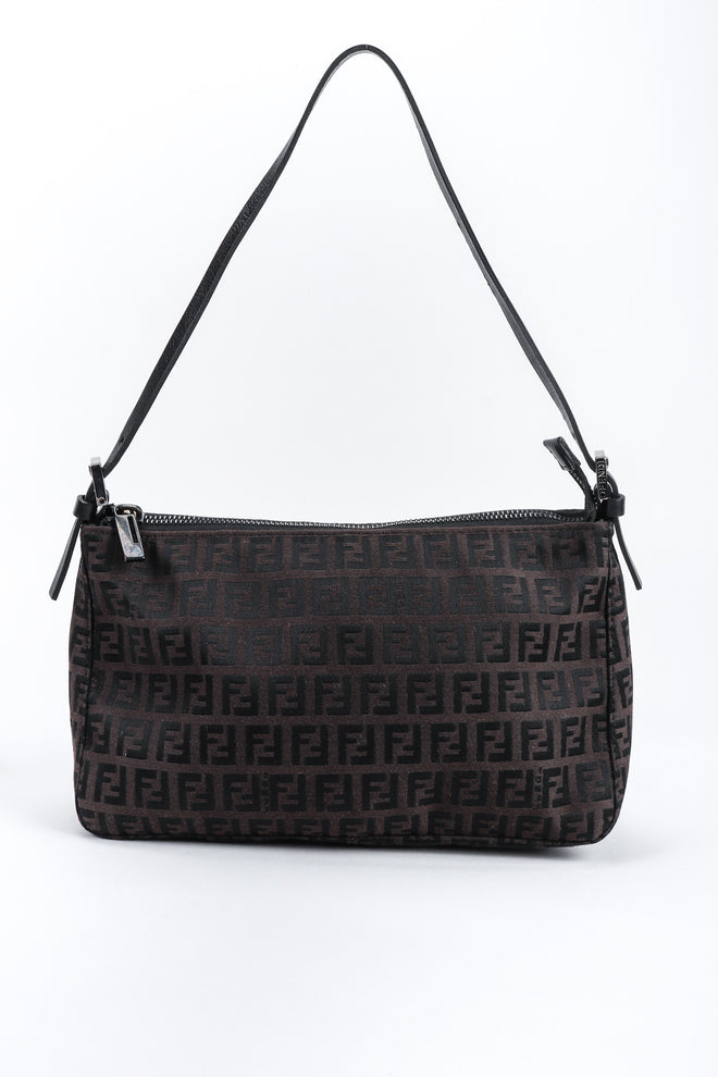 Recess Los Angeles Vintage Fendi Zucca Double F Monogram Mini Bag Brown Leather Shoulder Strap Zipper Rectangle