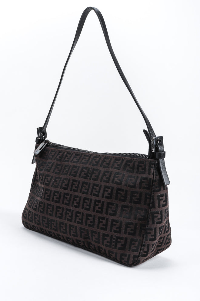 Recess Los Angeles Vintage Fendi Zucca Double F Monogram Mini Bag Brown Leather Shoulder Strap Zipper Rectangle