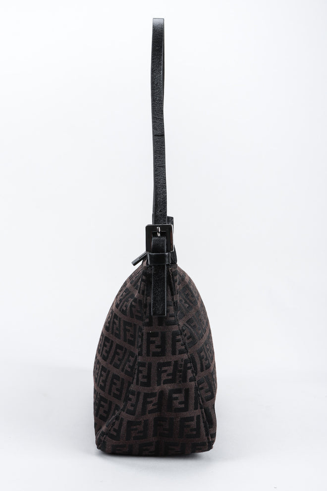 Recess Los Angeles Vintage Fendi Zucca Double F Monogram Mini Bag Brown Leather Shoulder Strap Zipper Rectangle