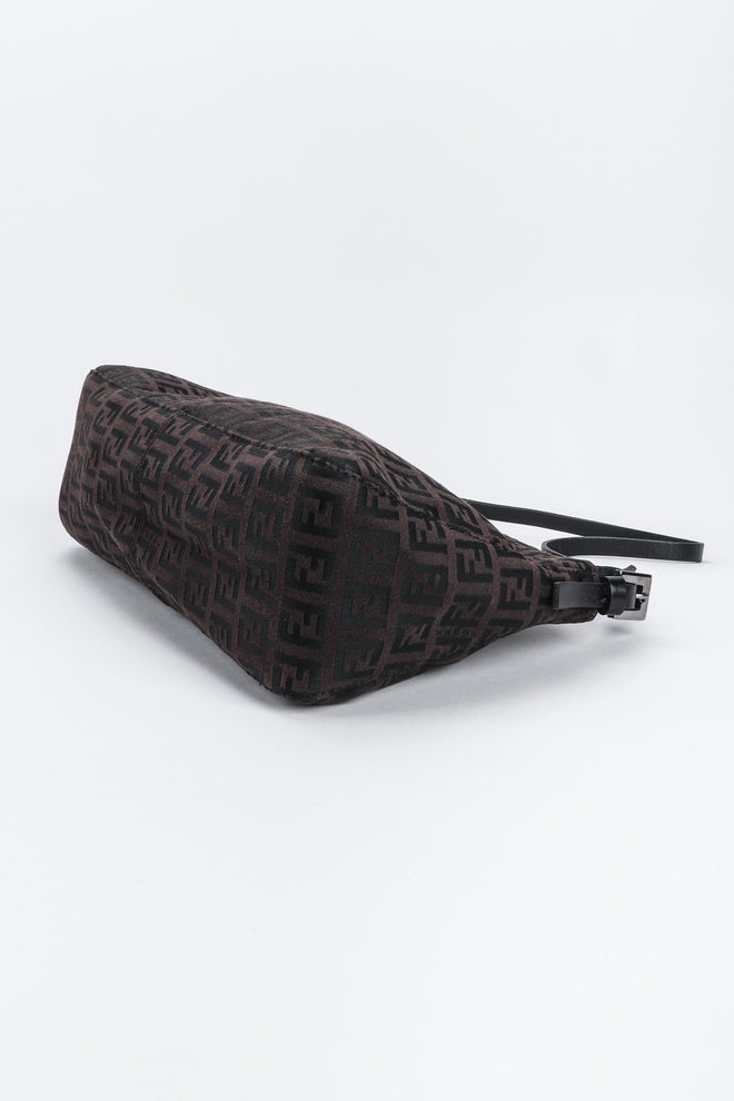 Recess Los Angeles Vintage Fendi Zucca Double F Monogram Mini Bag Brown Leather Shoulder Strap Zipper Rectangle