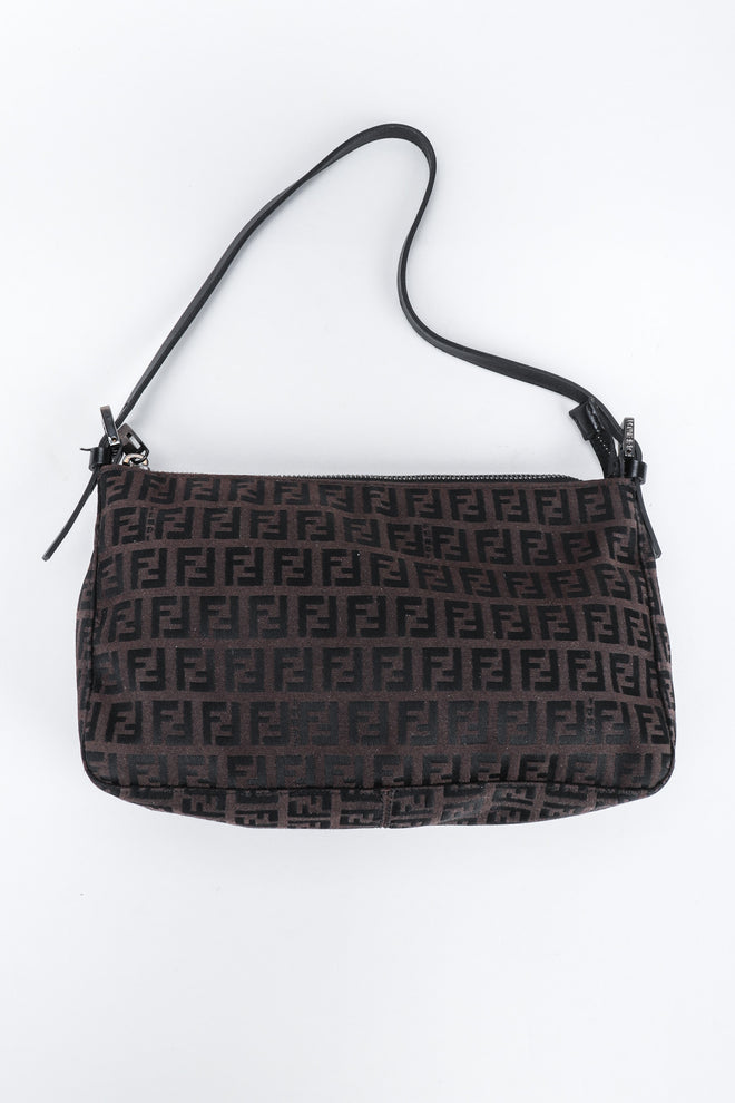Recess Los Angeles Vintage Fendi Zucca Double F Monogram Mini Bag Brown Leather Shoulder Strap Zipper Rectangle