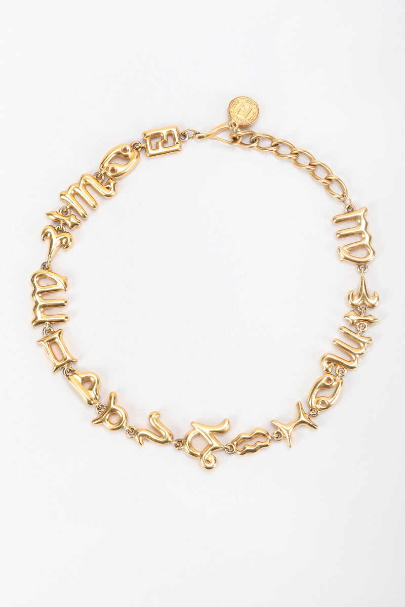 Recess Vintage Fendi Gold Astrology Symbol Collar Necklace on White Background