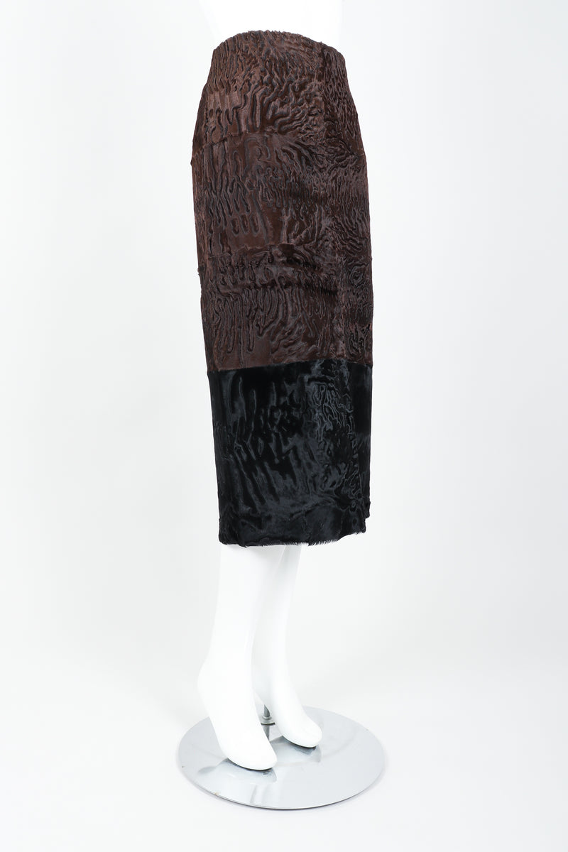 Vintage Fendi Persian Lamb Fur Midi Pencil Skirt on Mannequin side at Recess Los Angeles
