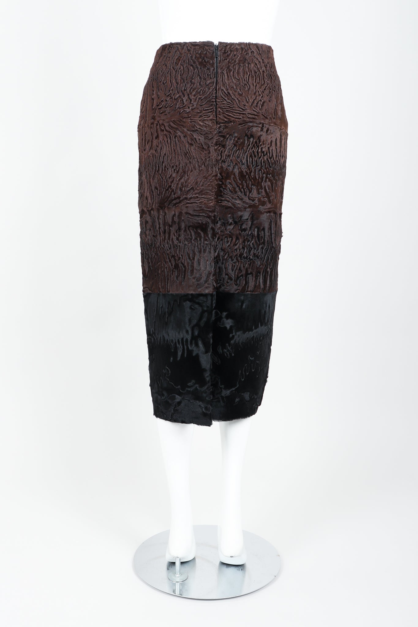Vintage Fendi Persian Lamb Fur Midi Pencil Skirt on Mannequin back at Recess Los Angeles