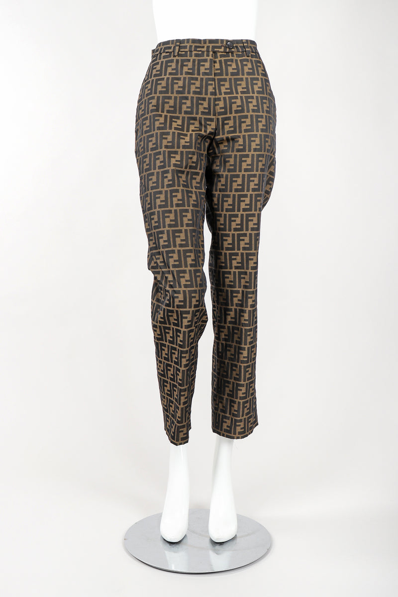 Recess Vintage Fendi Brown Monogram Zucca Logo Pant, Front View On Mannequin