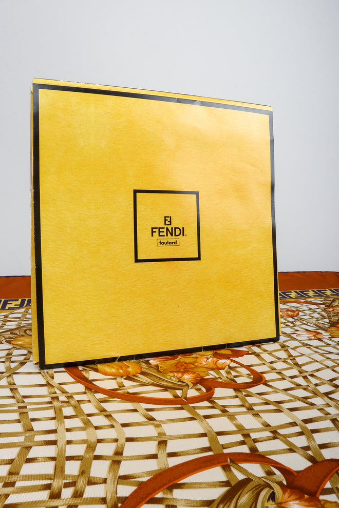 Vintage Fendi Zucca Basket Backpack Print Silk Scarf with original box