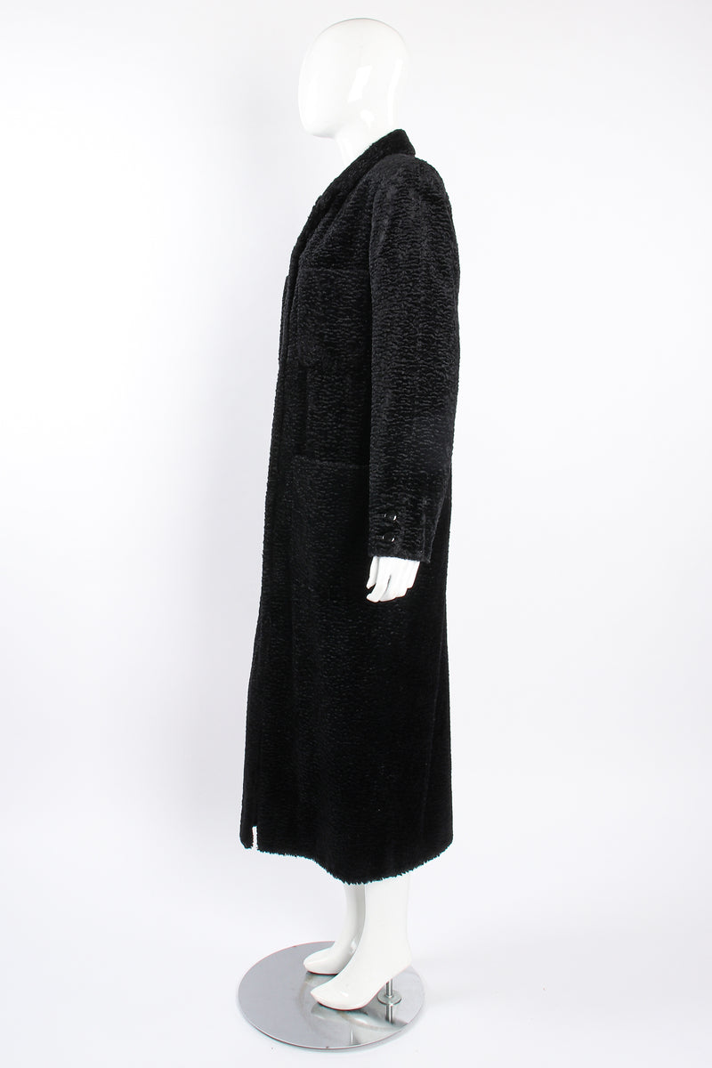 Vintage Fendi Faux Astrakhan  Curly Lamb Coat on Mannequin side at Recess Los Angeles
